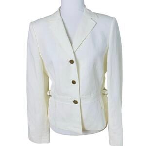 NEW Calvin Klein Size 10 Linen Blend Blazer Jacket Ivory White Career Minimalist